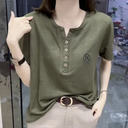 妥妮短袖t恤女2025夏季女裝新款寬松百搭時(shí)尚休閑體恤上衣打底衫 軍綠色 M 建議100斤以內(nèi)