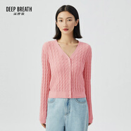 深呼吸DEEP BREATH女裝V領(lǐng)麻花純羊毛針織開(kāi)衫上衣女A400908 茱萸粉 XL (5碼)