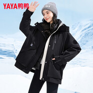鴨鴨（YAYA）【一衣三穿】冬季新款羽絨服女中長款韓版保暖時尚工裝沖鋒外套KL 黑色 S
