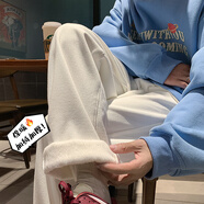 QGF痞帥加絨牛仔褲男港風(fēng)寬松潮流秋冬季加厚黑色高街直筒褲休閑褲子 DSC315-S219 白色-加絨 M 【建議90-115斤】