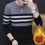 匹卡特毛衣男士針織衫春秋冬季男裝圓領(lǐng)純棉毛線上衣服打底t恤大碼新款 黑色帶絨 XXXL