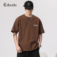Cebrodz法國短袖T恤男夏季新款ins潮流簡約字母刺繡純色半袖體恤男士上衣 666咖啡色 XL 140斤-160斤