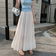JTTCAC日本輕奢雪紡網(wǎng)紗百褶半身裙女夏季2025高腰顯瘦垂感傘裙大擺長裙 白色 L