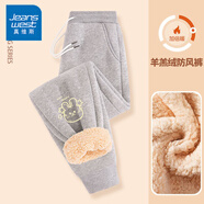 真維斯（JEANSWEST）加絨褲女棉褲女裝冬季外穿褲子羊羔絨加厚保暖束腳長褲休閑女彈力 麻灰 線條寶貝兔_K_前左下 M