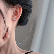 GOLDO JEWELRY999純銀雪花螺絲擰扣耳釘女 鑲鉆養耳洞耳骨釘高級感耳環(huán)睡覺(jué) 雪花螺絲耳釘-白金 足銀