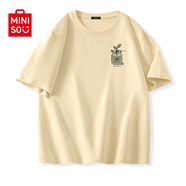名創(chuàng)優(yōu)品（MINISO）純棉t恤男夏季2025新款衣服青少年親膚透氣時尚寬松大碼冰感短袖 卡其(生機胸標) S 165 (男女同款)