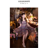 LULUALWAYS【商場(chǎng)同款】24夏季新款優(yōu)雅不規則裙擺仙女裙連衣裙 粉色 M 粉色 S