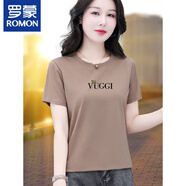 羅蒙（ROMON）短袖t恤女士2025夏季新款中年媽媽夏裝寬松顯瘦圓領(lǐng)體恤上衣女 卡其 【主圖款】 XL 推薦110-125斤