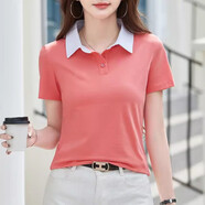 韓依索絲女裝翻領(lǐng)短袖t恤衣服ins潮夏季新款韓版寬松顯瘦帶領(lǐng)體恤半袖上衣 西瓜紅 S