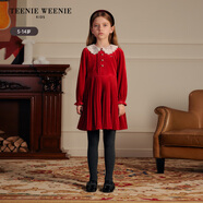 Teenie Weenie小熊童裝25年款新款女童天鵝絨蕾絲百褶連衣裙 紅色 110 cm