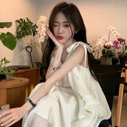 巧丂連衣長裙女吊帶海邊度假沙灘溫柔純欲拍照夏季新款綁帶寬松裙子 度假吊帶連衣裙【杏色】 L （建議112-122斤）