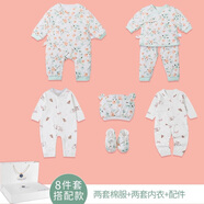 啟芽（YAUP）嬰兒禮盒衣服男女寶寶套裝滿(mǎn)月禮物新生兒用品剛出生套盒送禮秋冬 小碎花厚薄搭配8件套 66cm （3-6個(gè)月）