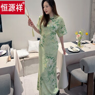 恒源祥棉綢連衣裙女夏日收腰薄款甜美碎花V領(lǐng)大擺人造棉度假沙灘長裙子 夢華錄(旗袍款) 2XL 裙長135cm 172高內(nèi)