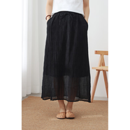 無(wú)色無(wú)味春裝復古純色苧麻寬松紋理感顯瘦A字版中長(cháng)款半身裙 女裝 黑色 L （38）