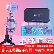魅聲 T6-2 手機(jī)主播直播聲卡麥克風(fēng)話筒唱歌喊麥錄音設(shè)備 電腦筆記本外置聲卡電容麥克風(fēng)K歌套裝 T600（-2套裝）黑色