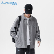真維斯（JEANSWEST）夾克男2025秋季寬松翻領(lǐng)落肩長袖潮男外套復(fù)古男士灰色XL