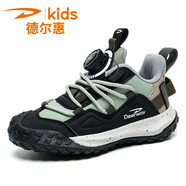 德?tīng)柣菽型驴罹W(wǎng)面女童運(yùn)動(dòng)鞋旋轉(zhuǎn)鈕扣兒童包頭徒步鞋中大童戶外鞋 黑綠單鞋868 29碼 內(nèi)長(zhǎng) 18.7 厘米