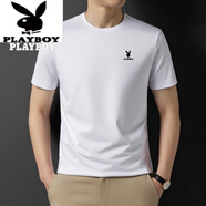花花公子（PLAYBOY）2025夏季圓領(lǐng)T恤男薄款含桑蠶絲t恤男青年韓版休閑冰絲速干上衣 白色 L (120-130斤)