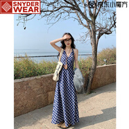 SNYDER WEAR韓版復(fù)古撞色格紋掛脖連衣裙女2025夏季新款感顯瘦氣質(zhì)連衣裙 格紋連衣裙 M