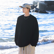 楠笙記春季圓領(lǐng)長(cháng)袖t恤男寬松青年小清新學(xué)院風(fēng)韓版休閑體恤打底衫上衣 黑色 XL