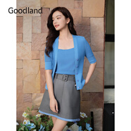 音兒（YINER）Goodland美地夏季格雷系灰色拼接撞色西裝半身裙 灰色 2XL