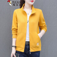 啄木鳥(niǎo)針織短外套女春秋2025新款女士休閑秋季長(cháng)袖開(kāi)衫拉鏈衛衣短款上衣 橙色 M 建議80-95斤