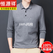 恒源祥爸爸t恤長袖純棉春秋薄款寬 松上衣服中老年男士打底polo衣衫男 909 灰色高檔100%不起球 170/L(建議116-135斤穿)