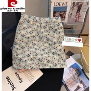 皮爾卡丹（pierre cardin）個(gè)性辣妹獨(dú)特碎花牛仔半身裙女夏季高腰小個(gè)子超好看A字包臀短裙 淺藍(lán)色 M