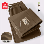 名創(chuàng)優(yōu)品（MINISO）寬松闊腿褲女秋冬直筒褲高質(zhì)感穿搭學(xué)生校服褲早冬百搭女士休閑褲 咖色(哈尼熊褲前左下標(biāo)) M (體重100-115斤)