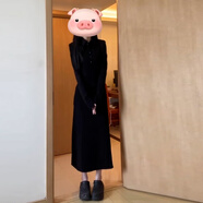 森蓮娜（SENLIANNA）2024新款感赫本風(fēng)黑色長(cháng)袖連衣裙子女秋冬季法式內搭打底長(cháng)裙 黑色 2XL