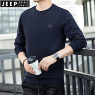 JEEP SPIRIT寬松繡標(biāo)男士長(zhǎng)袖t恤春秋季圓領(lǐng)套頭衫棉質(zhì)純色休閑上衣大碼體恤 寶藍(lán) 3XL190/108A建議185-195斤