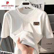 皮爾卡丹（pierre cardin）夏季2025新款純棉圓領(lǐng)短袖t恤男生寬松百搭休閑打底體恤 白色【B081】 XL 110-130斤內(nèi)