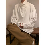 普戈斯（PUGESI）純黑色中高領(lǐng)男設(shè)計(jì)感小眾新中式感冰絲t恤oversize7分袖 T09白色 M