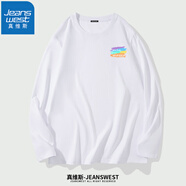 真維斯（JEANSWEST）T恤男女長袖2025春秋純棉親膚打底衫青少年內(nèi)搭上衣服情侶體恤衫 【純棉長袖】白色/彩虹馬賽克X XL (推薦115斤-130斤左右)