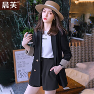 晨芙休閑小西裝外套女士春秋季寬松百搭職業(yè)裝氣質(zhì)顯瘦小個子西服上衣 (常規(guī))黑色外套 S 建議80-90斤