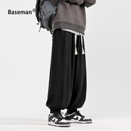 BASEMAN衛褲男寬松春秋季闊腿慵懶風(fēng)休閑束腳褲日系美式運動(dòng)燈籠褲子男 黑色 L 【推薦130-150斤】
