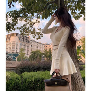 圣保美小香風(fēng)連衣裙春季女裝2025新款春秋氣質(zhì)小個(gè)子收腰顯瘦針織短裙子 米色 S 碼
