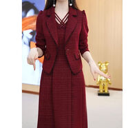 VJZE適合30-40歲女人穿的秋冬款連衣裙套裝中年媽媽洋氣西服兩件套女2 高級感紅色 兩件套 好質(zhì)量 L 建議106-115斤