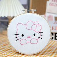 維諾亞兒童刺繡新手入門幼兒刺繡繡花diy材料包兒童十字繡卡通圖案擺件 A01卡通貓 材料包+工具 送繡繃