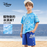 迪士尼（DISNEY）童裝兒童男童涼感短袖T恤抑菌潮酷透氣打底衫24夏DB421AA02藍(lán)130
