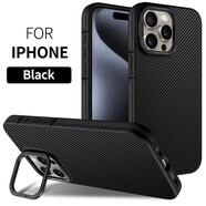 適用于iPhone16ProMax碳纖維紋手機殼大黃蜂蘋果15金屬支架保護套 黑色 IP 12/12PRO