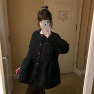 MGJO雙面絨韓版大衣女韓版韓版黑色毛呢外套冬季甜美可愛學院風寬松加 黑色 夾棉 S