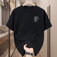 浪古（LAWKUL）純棉短袖t恤男士休閑半袖潮休閑半截袖男裝上衣服夏季打底衫體恤 黑色 L