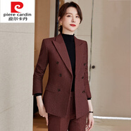 皮爾卡丹（pierre cardin）針織感西裝女秋冬氣質(zhì)職業(yè)套裝大I碼羊毛西服加厚外套職場(chǎng)正裝 楓葉紅羊毛呢西裝 S