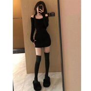 憶靜萱（YIJINGXUAN）春秋季辣妹緊身連衣裙女2025新款女小個(gè)子氣質(zhì)打底內(nèi)搭包臀短夜店 黑色辣妹連衣裙 M (85-105斤)
