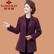 俞兆林（YUZHAOLIN）中年媽媽秋裝條紋西裝外套時尚洋氣中老年女裝春秋新款小西裝上衣 紅色 XL (參考90-105斤)