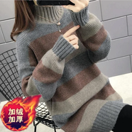 恒源祥秋冬加厚羊毛衫女2024新款中長款半高領毛衣女寬松外穿毛線衣慵懶 咖啡色 加絨 XL 建議120-130斤