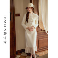 韓語(yǔ)琳空間韓語(yǔ)琳套裝2023新款秋季時(shí)尚水貂毛外套半身裙冬季氣質(zhì)兩件套 杏色（半身裙） S