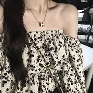 素優(yōu)米春秋新款一字肩泡泡袖小眾襯衫夏上衣碎花抹胸設計感女雪紡衫 米白色 L 建議【105斤以下】