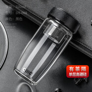 希樂希樂雙層玻璃杯男士水杯大容量茶水分離杯子車載家用喝水泡茶杯 單層黑色 320ml